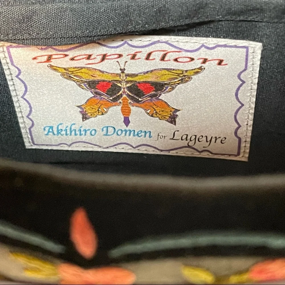 Papillon Athiro Domen for Lageyre Black Velvet Silk Embroidered Vintage Handbag - Picture 5 of 5